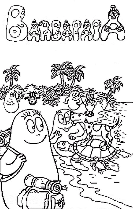 coloriage Barbapapa a la plage